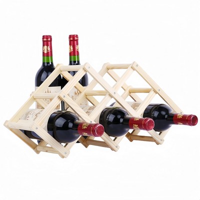 Foldable Wooden Wine Bottle Rack Holds 6 Bottles