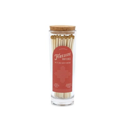 Fireside Tall Safety Matches With Matte Gold Tip In Glass Container + Cork