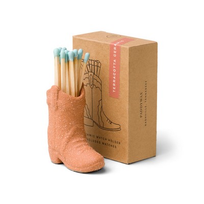 COWBOY BOOT VINTAGE MATCH HOLDER - TERRACOTTA, INCLUDES 25 COUNT of BLUE SA
