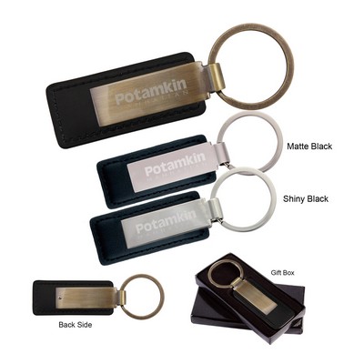 US STOCK Rectangular Metal Matte Key Tag w/Leatherette Strap