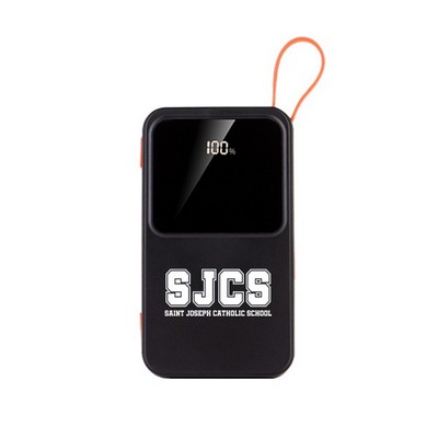 22.5W Quick Charger 10000mah Power Bank With Built in Cable
