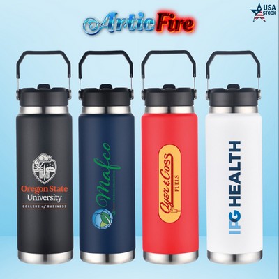 ArticFire 30oz Stainless Steel Vacuum Bottle with Carry Handle and Straw