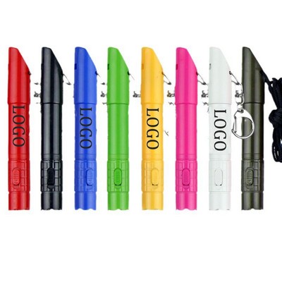 3-in-1 Custom Multi-Function LED Flashlight Whistle Keychain MOQ100PCS