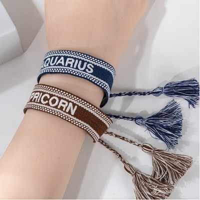 5"x3/4" Hand-Woven Embroidery Wristband w/Tassels