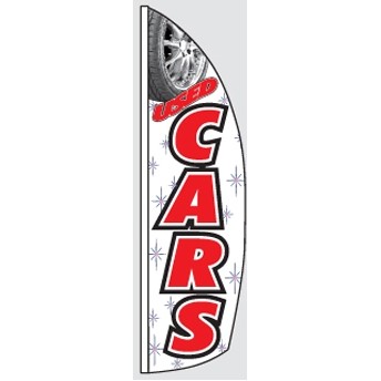 8' Poly-Knit Stock Sharkfin Flag (Used Cars w/Tire in White Background)