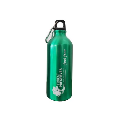 16OZ Aluminum Sports Bottle w/Black Carabiner Clip Screw-Top