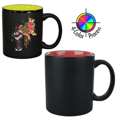 11 Oz. Black Satin/Coral Mauve Two-Tone C-Handle Hilo Mug - 4 Color Process