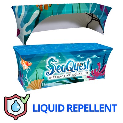 6ft x 30"Top x 29"H - (Liquid Repellent) 3 Sided Hemmed Stretch Table Throw - Made in the USA