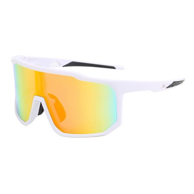Goggle Sunglasses - Red Mirror Lenses - White and Black Frames