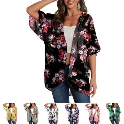 Women's Floral Print Loose Cover Up Casual Blouse Tops