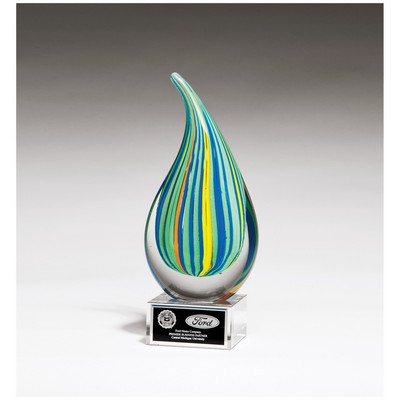8.25" Multi-Colored Teardrop Art Glass on Clear Glass Base