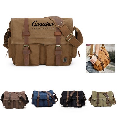 Military Leather Canvas Messenger Bag
