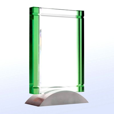 Green Deco Optical Crystal Award w/Aluminum Base