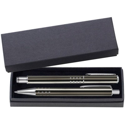 Dot Grip Pen Series - Gunmetal Pen and Roller Pen Gift Set, Dots Grip, Crescent Moon Shape Clip