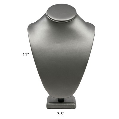 Steel Gray Leatherette Necklace Jewelry Display Bust Stand (Large)