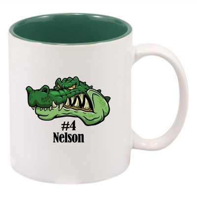 11 oz. White/Green Ceramic Mug