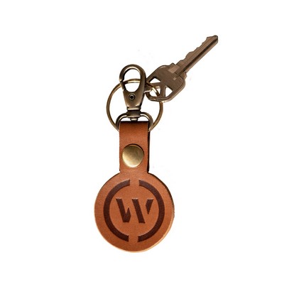Full-Grain Leather Round Keychain w/Small Clasp and split ring