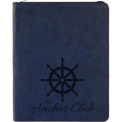 9 1/2" x 12" Blue/Black with Zipper Leatherette Portfolio with Notepad