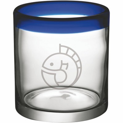 Deep Etched or Laser Engraved Acopa Tropic 12 oz. Rocks / Old Fashioned Glass with Blue Rim