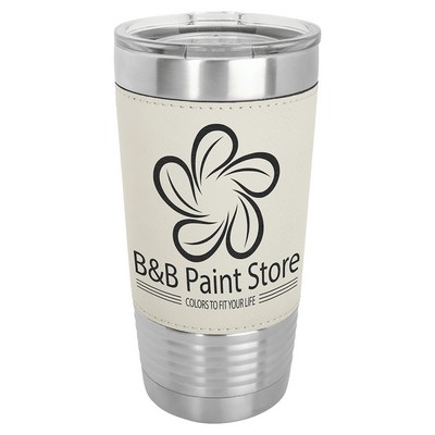 Polar Camel 20 oz. White/Black Laserable Leatherette Tumbler with Clear Lid