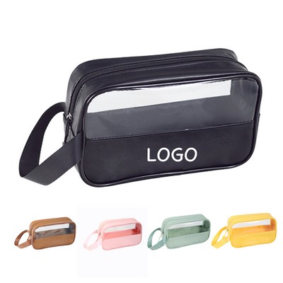 Transparent Travel Cosmetic Bag with Semi-View Window