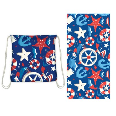 2 in 1 Sublimated Microfiber Beach Towel/Drawstring Backpack 32" x 63"