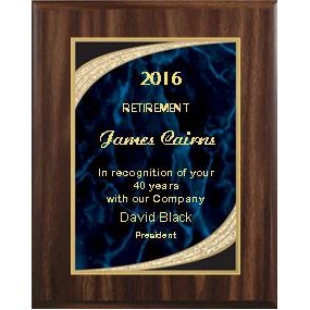 Walnut Plaque 8" x 10" - Blue/Gold Majestic 6" x 8" Plate