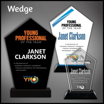 7" Wedge Clear Budget Line Acrylic Award on a Black Base