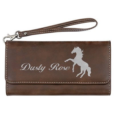 7 1/2" x 4" Rustic/Silver Leatherette Wallet with Strap