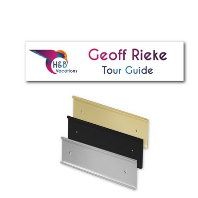 White Name Plate with Aluminum Wall Sign Holder -UV Print on Plastic - 2x8. No Minimums