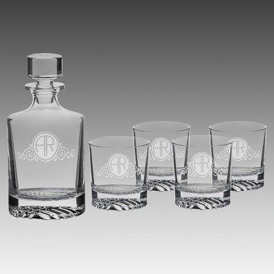 850ml Round Glass Decanter Set w/Four 9 oz. Glasses