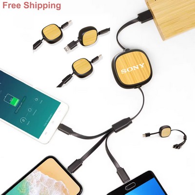Free Shipping Fast Charging 3 in1 Wooden USB Cable