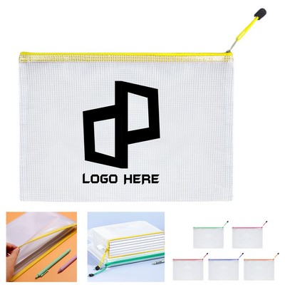 Plastic Mesh Zipper Pencil File Bag