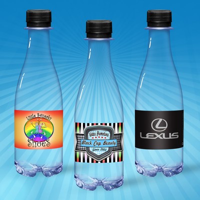 12oz. Water Full Color Label, Clear Glastic Bottle w/Black Cap
