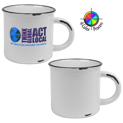 15 Oz. White w/Black Trim Vintage Distressed Western Mug (4 Color Process)