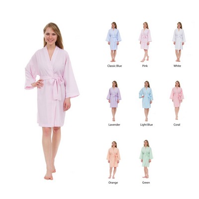 Women's Stripe Seersucker Plisse Knee-Length Kimono Robe