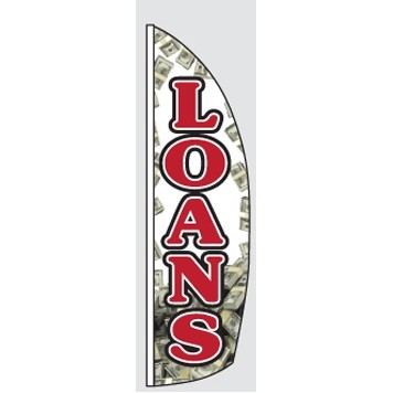 8' Poly-Knit Stock Sharkfin Flag w/Pole Kit (Loans w/Money Background)