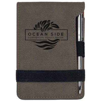 3.25" x 4.75" Gray Leatherette Mini Notepad with Pen