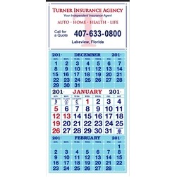 3-Color 12-Sheet 3-Month Display Calendars w/ Blue Tint (Prices After 5/1)