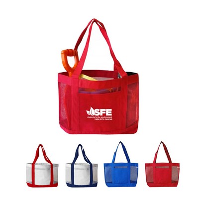 Mesh Front Open Pocket Tote Bag-Close out