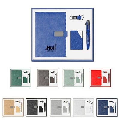 4-Piece Office Gift Set Metal Signature Pen, Keychain, Leatherette Notebook & Business Card Case