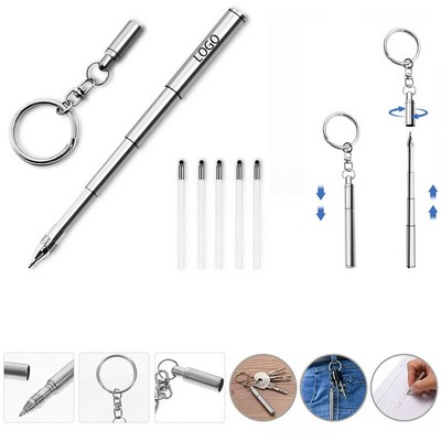 Mini Key Ring Stainless Steel Telescopic Ballpoint Pen Kit