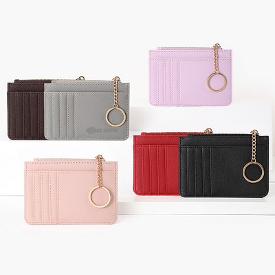 PU Leather Multi Pockets Credit Card Holder Wallet With Key Ring