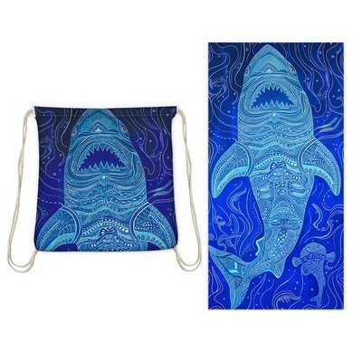 2 in 1 Sublimated Microfiber Beach Towel/Drawstring Backpack 28" x 55"
