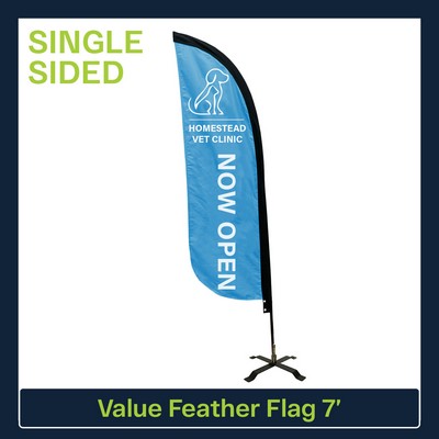 Value 7' Feather Flag - Single Sided Graphic Black X Base