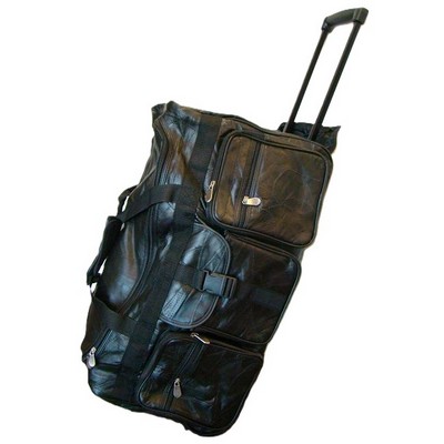 ROLLING 25" Black Leather Travel Bag Luggage w/ HEAVY DUTY WHEELS & TELESCOPING HANDLE