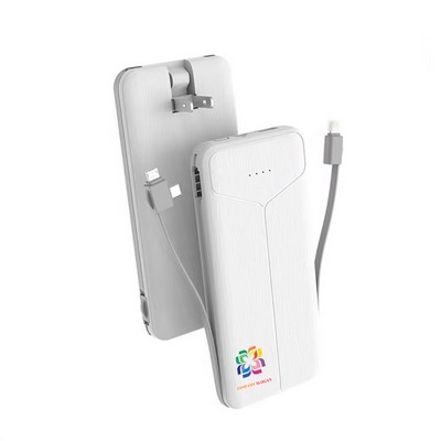 10,000 Mah Power Bank Charger with Foldable Wall Plug