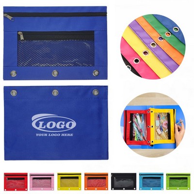 3 Ring Binder Zipper Pen Case Pencil Pouch