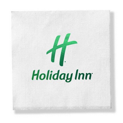 Foil Stamped 1-Ply White Beverage Napkin, Linen Embossed