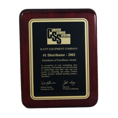 RUSH AWARD /Rosewood Piano-Finish Plaque with Elliptical Edge & Black Plate 7" x 9"